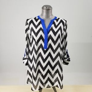 Vince Camuto Blouse Top, Size:S, Black, White, and Blue